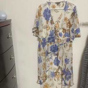 Floral High Low Jacket with Blue and Brown Accents